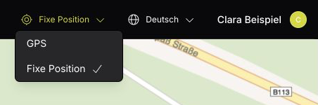 Positionsmenü mit GPS und Fixe Position; Fixe Position ist ausgewählt