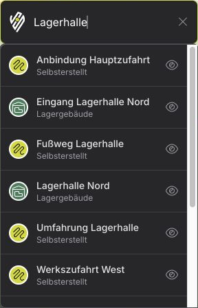 Suchtreffer für Lagerhalle mit Namen und Objekttypen