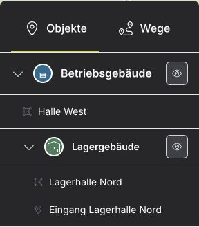 Betriebsgebäude mit Untertyp Lagergebäude, Punkt und Flächen im Katalog