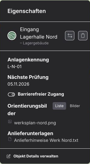 Angaben eines ausgewählten Objekts in der Eigenschaftsleiste