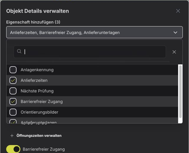 Eine vorhandene Eigenschaft für ein Objekt auswählen