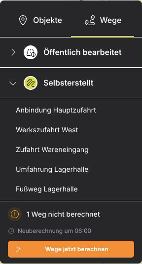 Berechnungsstatus und manuelle Neuberechnung im Wege-Katalog