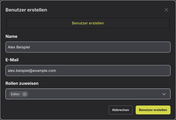 Neues Benutzerkonto mit ausgewählter Rolle vor dem Erstellen