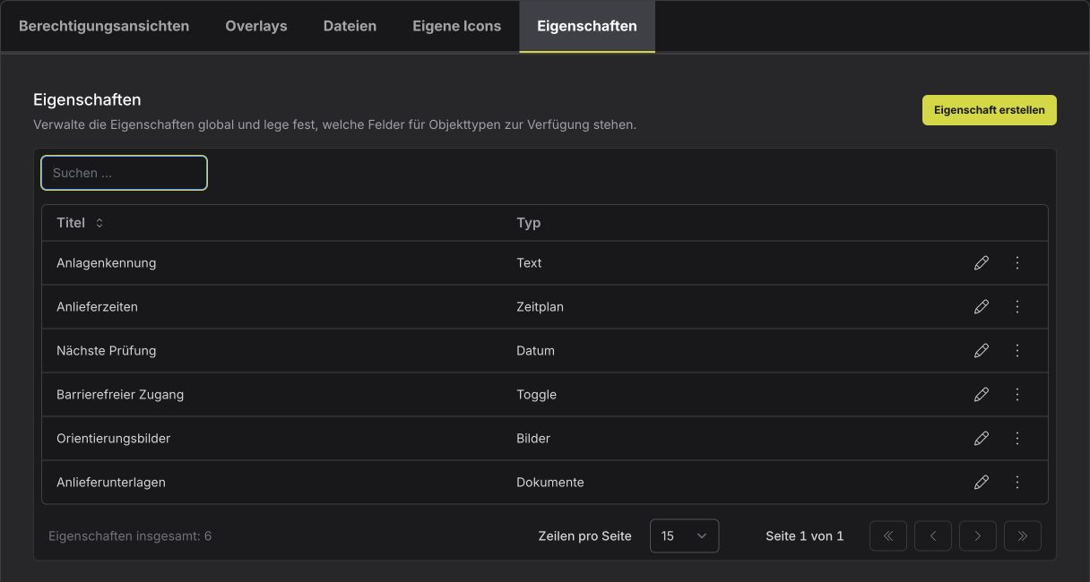 Gemeinsame Eigenschaftsdefinitionen des Workspaces verwalten