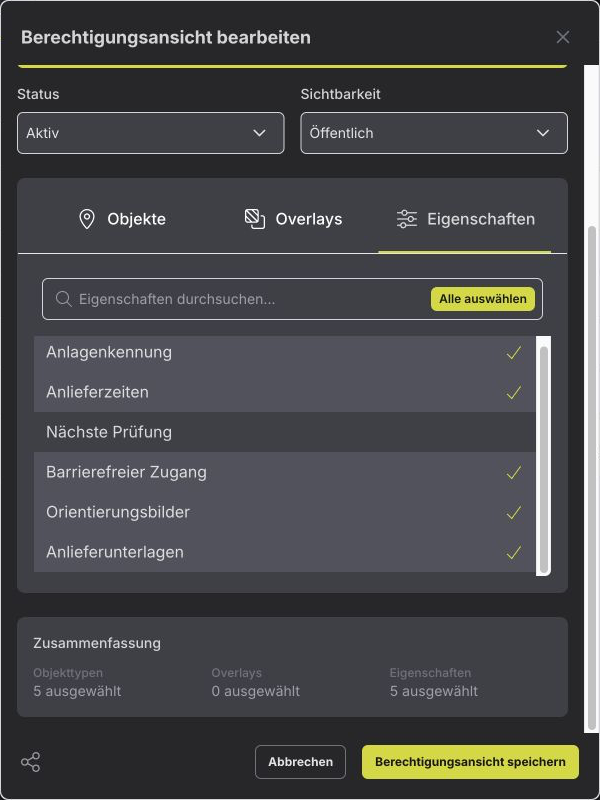 Festlegen, welche Eigenschaften in einer Berechtigungsansicht erscheinen
