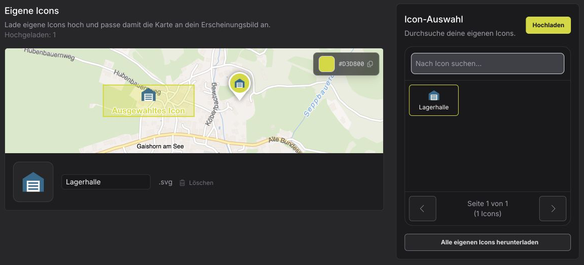 Ein eigenes Icon benennen und seine Darstellung prüfen