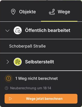 Ein bearbeiteter öffentlicher Straßenabschnitt im Wege-Katalog